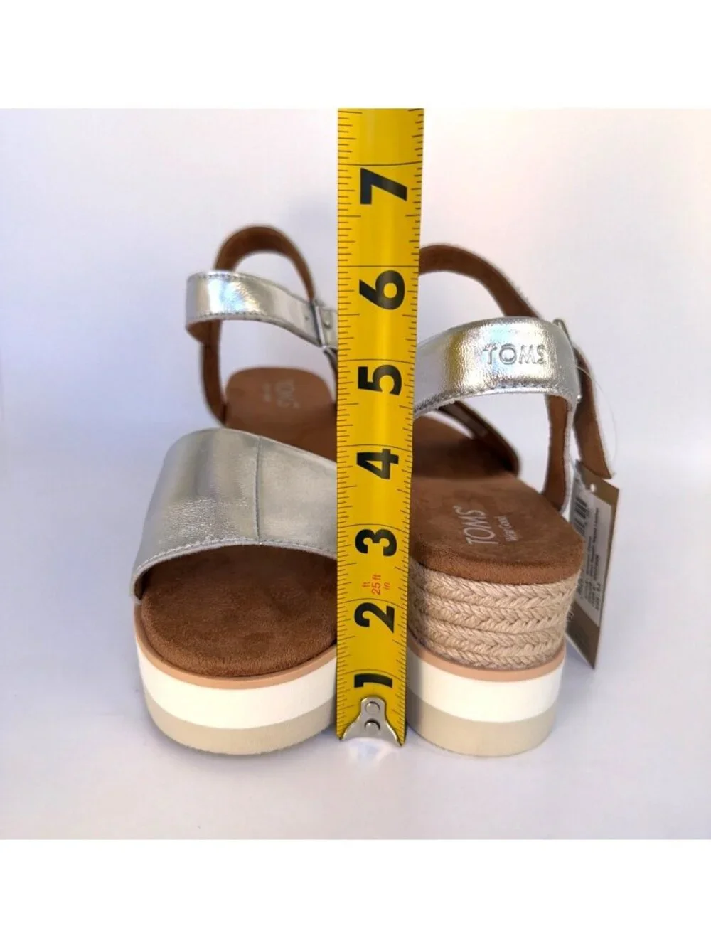 TOMS Diana Platform Wedge Sandals Silver Metallic Nappa Leather Women Size 9.5